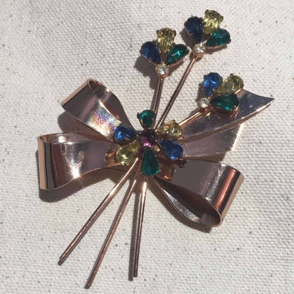 Vintage Coro Corocraft Sterling Stone Brooch Pin